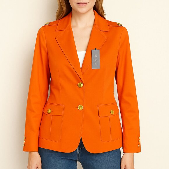 NWT Talbots GRACE FIT FLATTERINGLY CLASSIC BRIGHT ORANGE BLAZER JACKET Size 10 - Picture 1 of 9